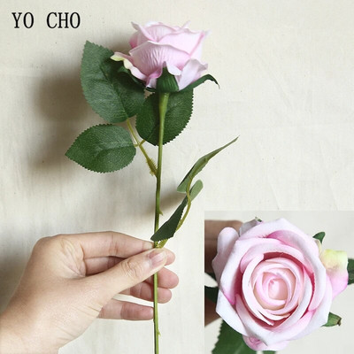 YO CHO Umjetni cvijet Svilena ruža Flanelette Jedna grana ruže Lažni cvijet Bordo DIY Home Party Decor Svadbeni pribor