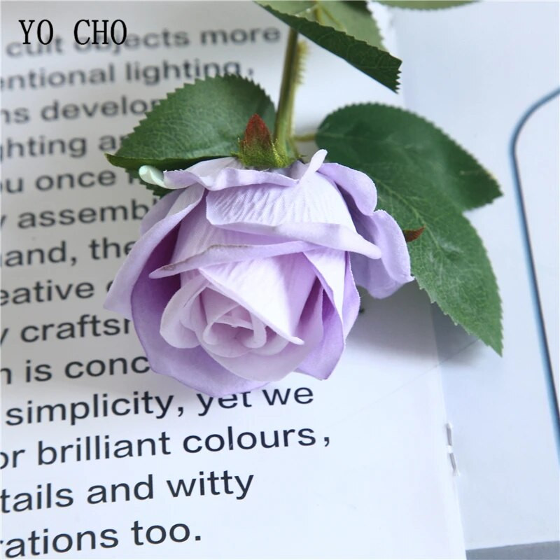 YO CHO Umjetni cvijet Svilena ruža Flanelette Jedna grana ruže Lažni cvijet Bordo DIY Home Party Decor Svadbeni pribor