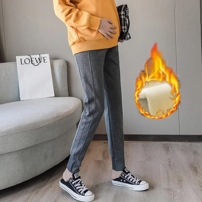 Žiemos nėščioms moterims juodi antblauzdžiai nėščiosioms šiltos minkštos aksominės kelnės Nėštumo vidinės vilnos drabužiai Ropa Mujer Embarazada