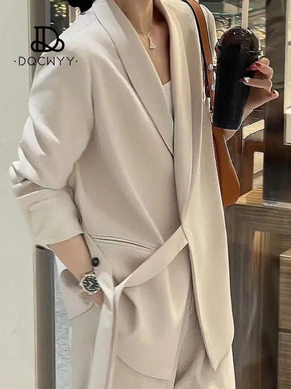 Ženski kompleti hlača Jesen 2023. Nova ružičasta moda Sense of Design Blazer Kaput Temperamentan Ženski dvodijelni komplet hlača širokih nogavica