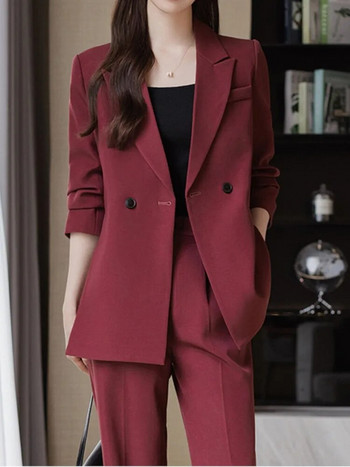 Κορεάτικη μόδα Κομψό μονόχρωμο γυναικείο κοστούμι παντελόνι Casual vintage κομψό κοστούμι σακάκια ίσια παντελόνια 2 τεμαχίων σετ γυναικεία σύνολα