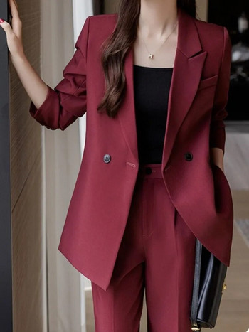 Κορεάτικη μόδα Κομψό μονόχρωμο γυναικείο κοστούμι παντελόνι Casual vintage κομψό κοστούμι σακάκια ίσια παντελόνια 2 τεμαχίων σετ γυναικεία σύνολα