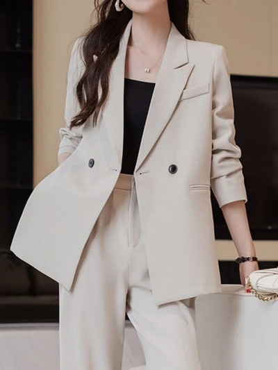 Korejski modni, elegantni, jednobojni ženski blejzer odijelo s hlačama, ležerni vintage chic sako, ravne hlače, komplet od 2 komada, ženska odjeća