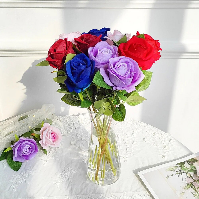 1/3/5 tk Kunstlillede kimp Punane siidist võltsroosi lill pulmadeks Kodu lauakaunistus Jõulud sõbrapäeva kingitused