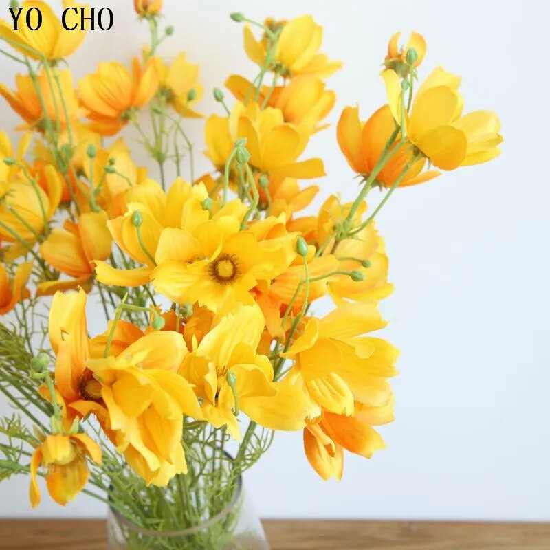 YO CHO 3 κλαδιά Τεχνητά λουλούδια Coreopsis για την Πρωτοχρονιά Διακόσμηση Γάμου Σπίτι Fake Flore Επιτραπέζιο Βάζο DIY Silk Galsang Flower