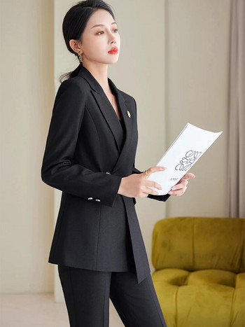 Γυναικείο Επίσημο Παντελόνι Γυναικείο Καφέ Ναυτικό Μαύρο Μόδα Μπουφάν και Παντελόνι Επαγγελματικό Επαγγελματικό Φόρεμα 2 τεμαχίων Blazer Σετ για Φθινοπωρινό Χειμώνα