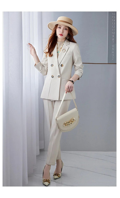 Ženski modni kaki odijelo s hlačama Komplet od 2 komada Ženska ležerna jakna dugih rukava Pencil hlače Poslovna radna odjeća Kompleti formalnih sakoa