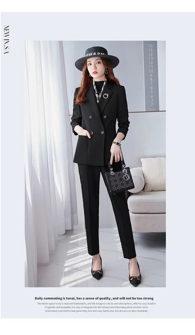 Ženski modni kaki odijelo s hlačama Komplet od 2 komada Ženska ležerna jakna dugih rukava Pencil hlače Poslovna radna odjeća Kompleti formalnih sakoa