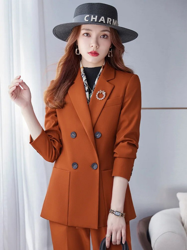 Ženski modni kaki odijelo s hlačama Komplet od 2 komada Ženska ležerna jakna dugih rukava Pencil hlače Poslovna radna odjeća Kompleti formalnih sakoa