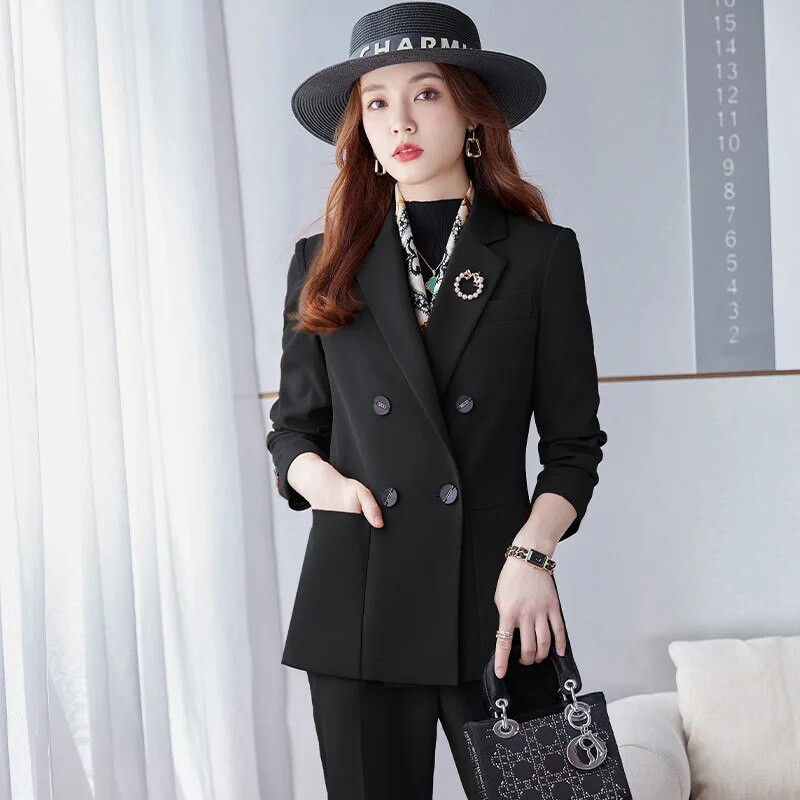 Ženski modni kaki odijelo s hlačama Komplet od 2 komada Ženska ležerna jakna dugih rukava Pencil hlače Poslovna radna odjeća Kompleti formalnih sakoa