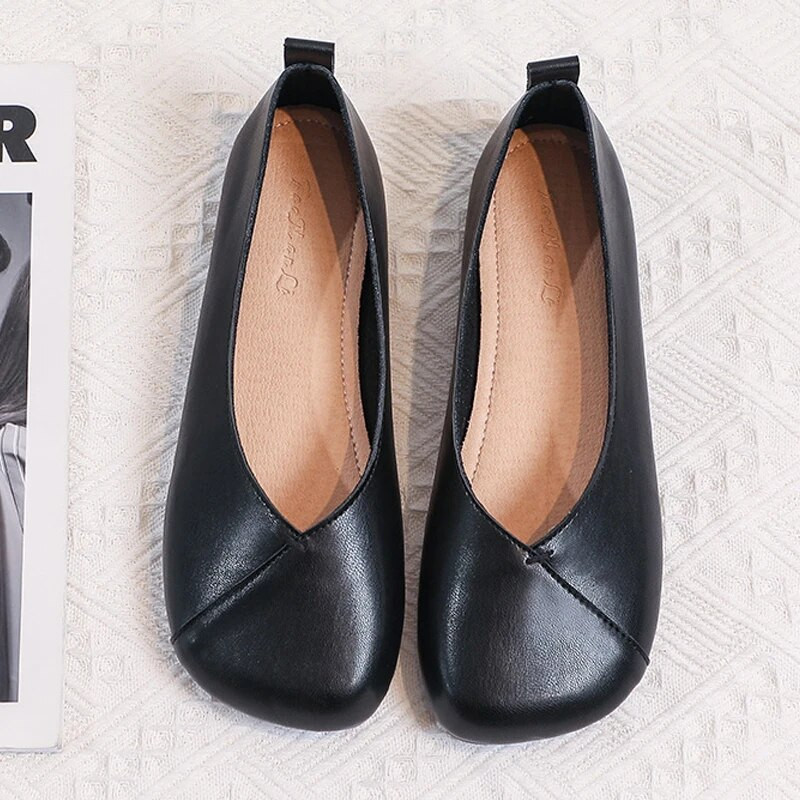 Plakanie kurpes Jaunas rudens ādas sieviešu plakanas apavi, liela izmēra 34-40 sieviešu ikdienas apavi Vc4349