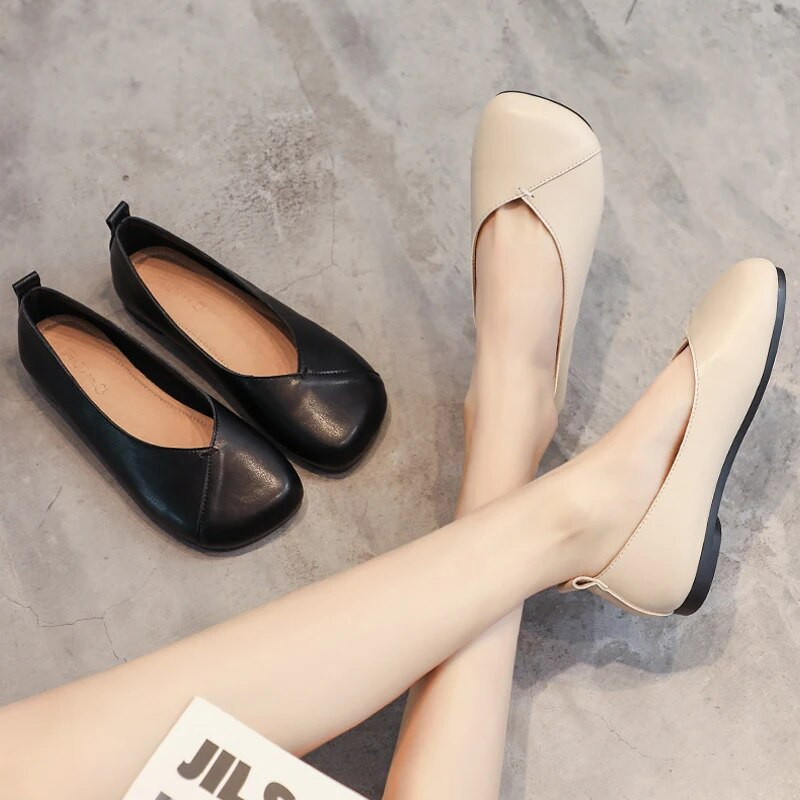 Plakanie kurpes Jaunas rudens ādas sieviešu plakanas apavi, liela izmēra 34-40 sieviešu ikdienas apavi Vc4349