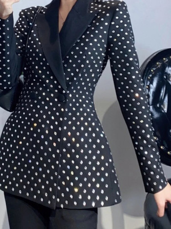 DEAT Fashion Γυναικεία Σετ 2 τμχ. Διαμαντένια οδοντωτή γιακά σακάκια με μονό κουμπί Παντελόνι Flare κοστούμι Φθινόπωρο 2023 Νέο 17A9131