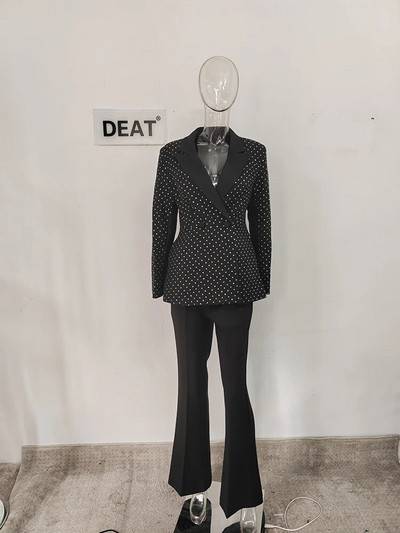 DEAT Modni ženski komplet od 2 komada, dijamantni urezani ovratnik, sakoi s jednim gumbom, odijelo s širokim hlačama pune dužine, jesen 2023. Novo 17A9131