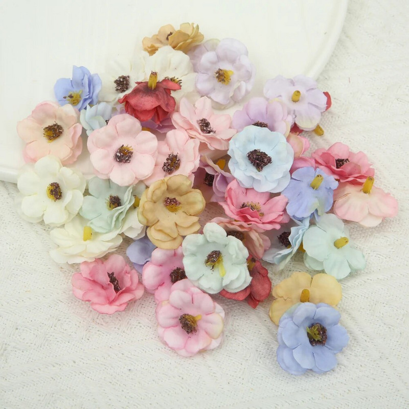 Daudzkrāsains 3 cm jasmīna ziedu galviņa Mini mākslīgie margrietiņu ziedi kāzu mājas dekorēšanai Ziemassvētku vainags Scrapbooking Amatniecība