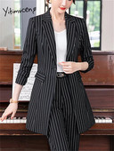 Yitimuceng piros fekete csíkos formális nadrágkosztümök női őszi tél 2203 új irodai női blézer dzseki és nadrág 2 részes készlet