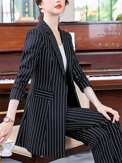 Yitimuceng piros fekete csíkos formális nadrágkosztümök női őszi tél 2203 új irodai női blézer dzseki és nadrág 2 részes készlet