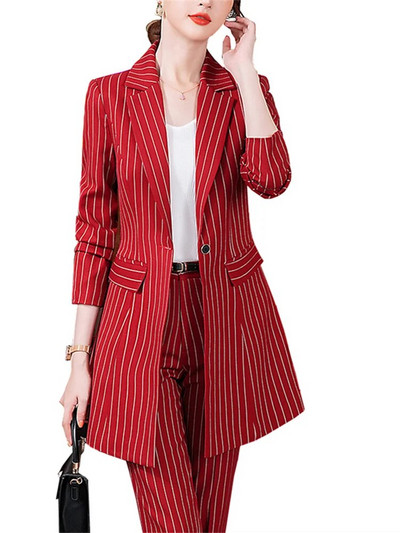 Yitimuceng piros fekete csíkos formális nadrágkosztümök női őszi tél 2203 új irodai női blézer dzseki és nadrág 2 részes készlet