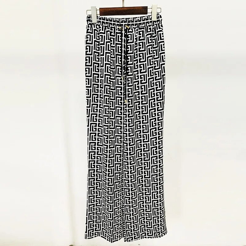 Retro europski dizajn Vintage Geometrijski uzorak 2PCS Blazer odijelo Elegantne ravne ženske dvodijelne hlače Ležerni kompleti