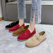 Klasiski pastaigu kurpes Sieviešu mākslīgās zamšādas mokasīni Sieviešu slēdzenes ar bārkstīm dekoru Laivu apavi ikdienišķas, uzvelkamas, plakanas Zapatos De Mujer