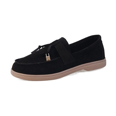 Klasiski pastaigu kurpes Sieviešu mākslīgās zamšādas mokasīni Sieviešu slēdzenes ar bārkstīm dekoru Laivu apavi ikdienišķas, uzvelkamas, plakanas Zapatos De Mujer