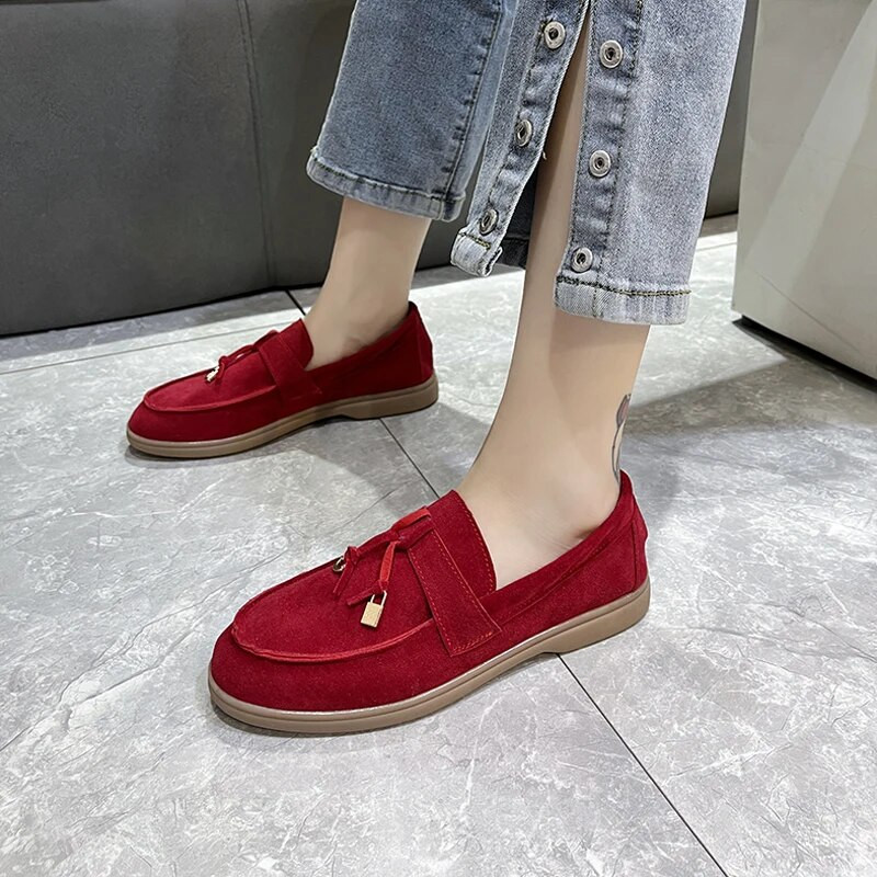 Klasiski pastaigu kurpes Sieviešu mākslīgās zamšādas mokasīni Sieviešu slēdzenes ar bārkstīm dekoru Laivu apavi ikdienišķas, uzvelkamas, plakanas Zapatos De Mujer