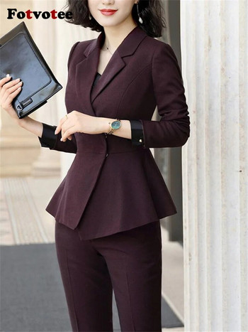 Γυναικεία κοστούμια γυναικείων παντελονιών Fotvotee Office Φθινόπωρο Χειμώνας 2023 Νέα Κορεάτικη Μόδα Casual Blazer Μπουφάν Κοστούμια Παντελόνια Σετ 2 τεμαχίων