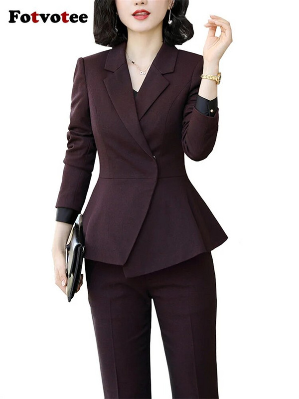 Γυναικεία κοστούμια γυναικείων παντελονιών Fotvotee Office Φθινόπωρο Χειμώνας 2023 Νέα Κορεάτικη Μόδα Casual Blazer Μπουφάν Κοστούμια Παντελόνια Σετ 2 τεμαχίων