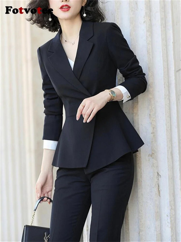 Γυναικεία κοστούμια γυναικείων παντελονιών Fotvotee Office Φθινόπωρο Χειμώνας 2023 Νέα Κορεάτικη Μόδα Casual Blazer Μπουφάν Κοστούμια Παντελόνια Σετ 2 τεμαχίων
