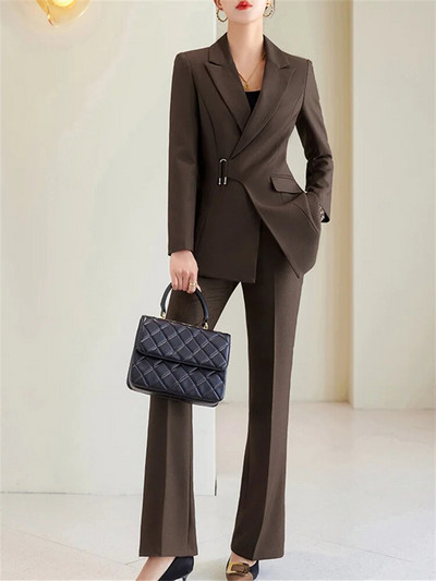 Yitimuceng Ženska Biue Uredska odijela s hlačama Dugih rukava Tanak blejzer visokog struka Ležerna odijela Hlače Jesen Zima 2023 Novi komplet od 2 komada