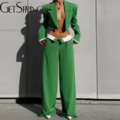 Getspring sieviešu bikškostīmi 2023. gada rudens modes eleganta īsa žakete ar augstu vidukli, garas taisnas bikses, divu daļu komplekti, jauni