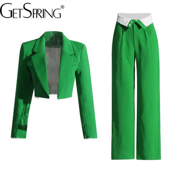 Getspring Γυναικείες φόρμες παντελονιών 2023 Φθινοπωρινή μόδα Κομψό κοντό σακάκι ζιβάγκο Ψηλόμεσο μακρύ ίσιο παντελόνι Δύο τεμάχια σετ Νέα