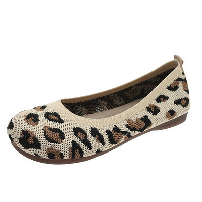 Ženske mokasine Leopard pletene natikače Proljetne mokasine Ženske točkice Ravne cipele Širokog kroja Zapatos De Mujer