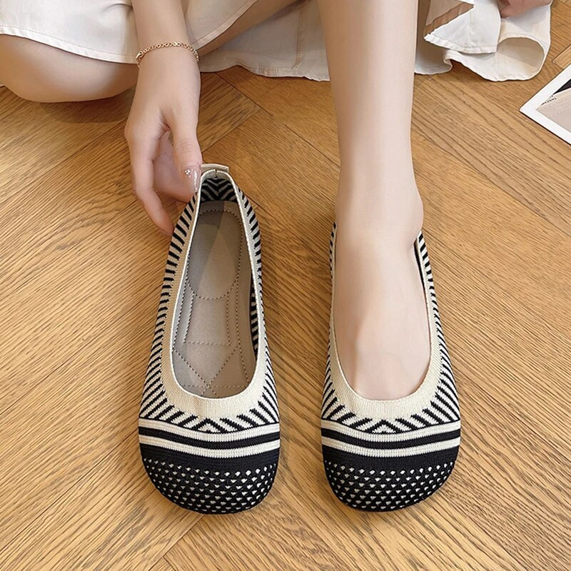 Ženske mokasine Leopard pletene natikače Proljetne mokasine Ženske točkice Ravne cipele Širokog kroja Zapatos De Mujer