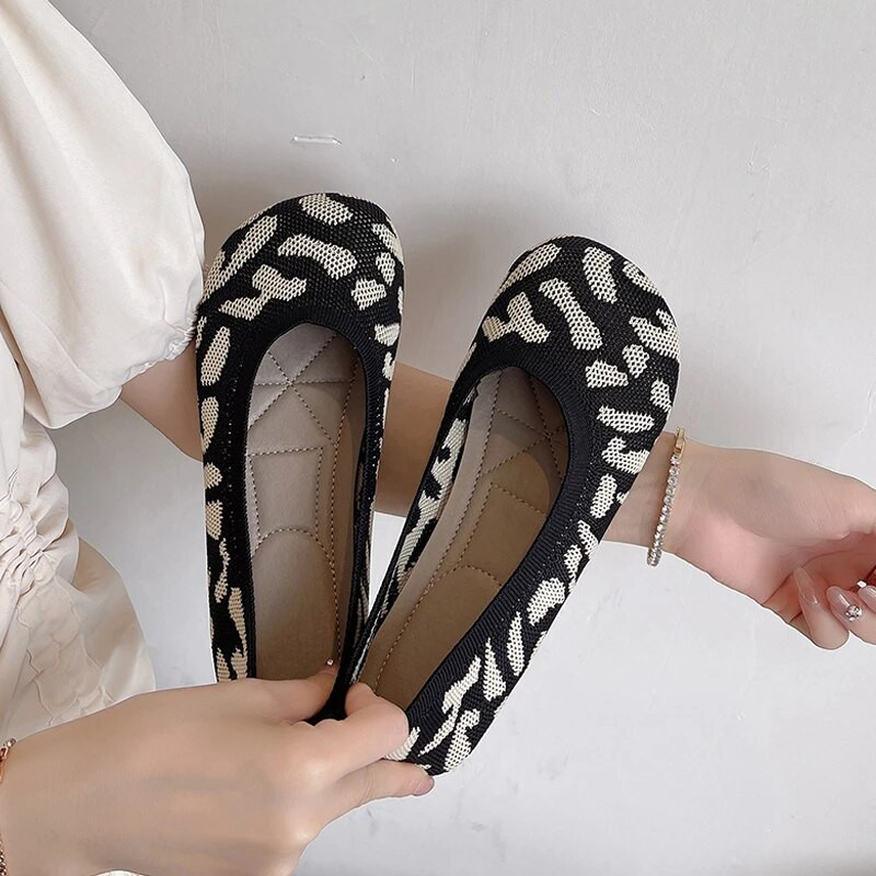 Ženske mokasine Leopard pletene natikače Proljetne mokasine Ženske točkice Ravne cipele Širokog kroja Zapatos De Mujer