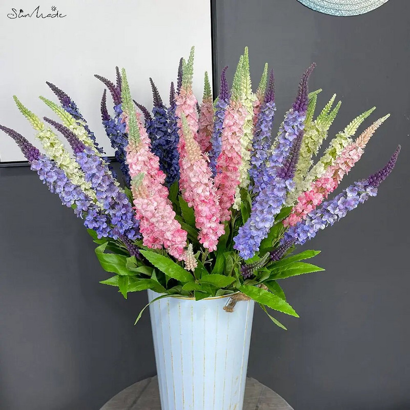 SunMade Lavanda s jednom stabljikom Nježno svileno umjetno cvijeće Kućna dekoracija vjenčanja Cvjetni aranžman Proljetni dekor Plavo cvijeće