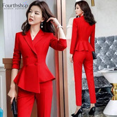 Modna crvena odijela s hlačama za žene Poslovna radna odjeća Svečana odjeća Uredska dama Komplet sakoa Elegantni kompleti od 2 komada Ženski 2023 Novo