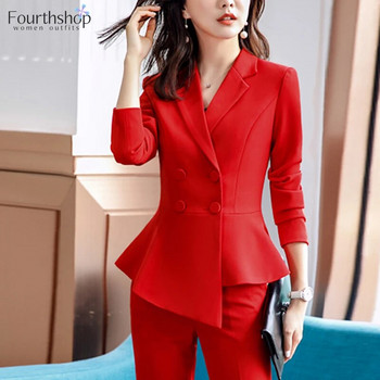 Μόδα Κόκκινο Παντελόνι Κοστούμια για Γυναικεία Επαγγελματική Εργασία Ρούχα Επίσημα ρούχα Γραφείο Lady Blazer Σετ Κομψό Σετ 2 τεμαχίων Γυναικείο 2023 Νέο