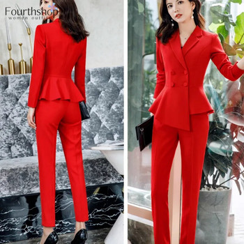 Μόδα Κόκκινο Παντελόνι Κοστούμια για Γυναικεία Επαγγελματική Εργασία Ρούχα Επίσημα ρούχα Γραφείο Lady Blazer Σετ Κομψό Σετ 2 τεμαχίων Γυναικείο 2023 Νέο