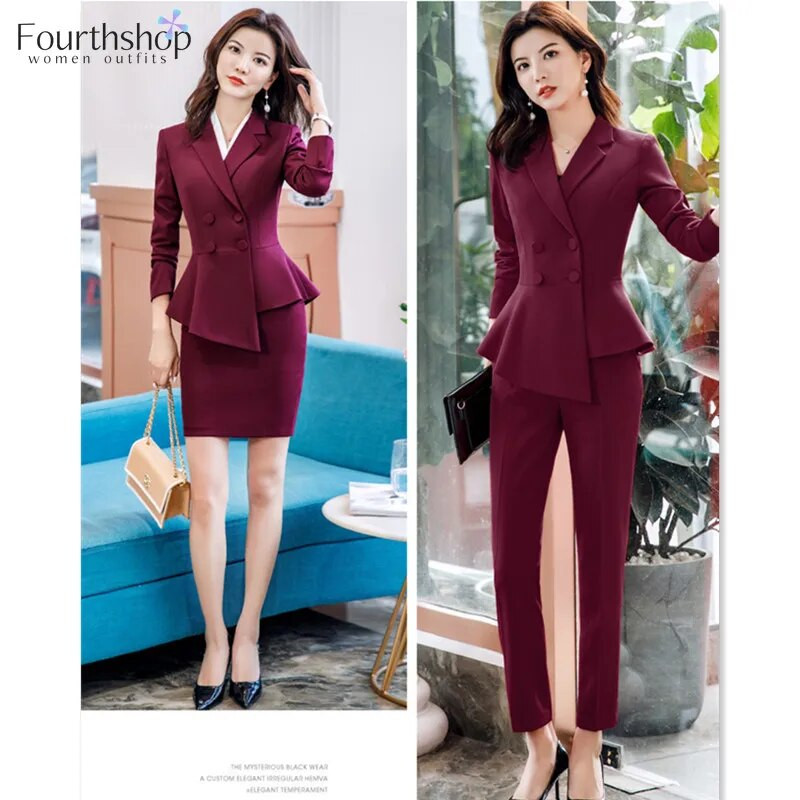 Modna crvena odijela s hlačama za žene Poslovna radna odjeća Svečana odjeća Uredska dama Komplet sakoa Elegantni kompleti od 2 komada Ženski 2023 Novo