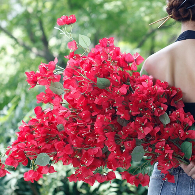 100CM svilene Bougainvillea Glabra Umjetno cvijeće Lažni trešnjini cvjetovi Aranžiranje cvijeća Dekoracija doma Božićna svadbena dekoracija