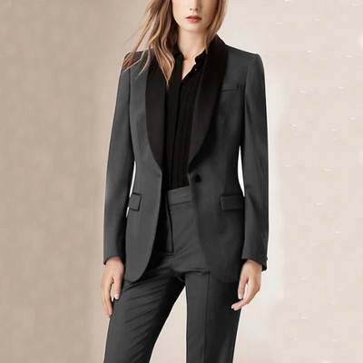 Elegantan i elegantan ženski set od 1 gumba, sako + hlače, žensko odijelo, komplet od 2 komada, šal i ovratnik, luksuzni sako s hlačama