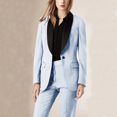 Elegantan i elegantan ženski set od 1 gumba, sako + hlače, žensko odijelo, komplet od 2 komada, šal i ovratnik, luksuzni sako s hlačama