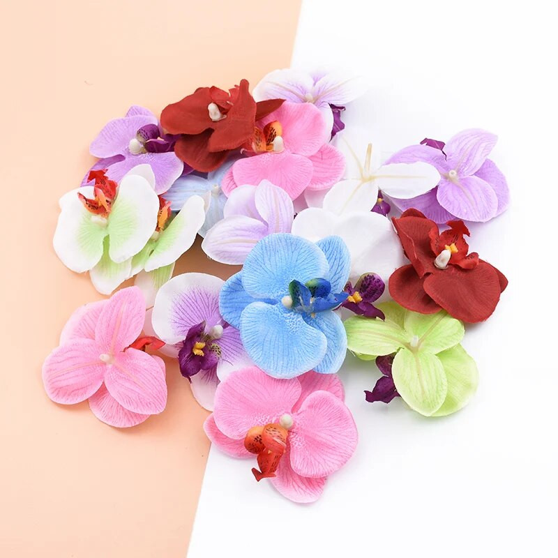 6cm 10db mesterséges növények virág fal lakberendezés barkácsolás kézzel készített scrapbooking dekoratív virágok koszorúk selyem Pillangó orchidea
