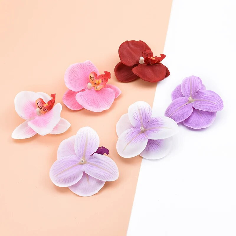 6cm 10db mesterséges növények virág fal lakberendezés barkácsolás kézzel készített scrapbooking dekoratív virágok koszorúk selyem Pillangó orchidea
