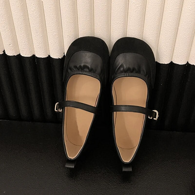 Dizajn marke Mary Jane cipele od brušene kože s okruglim prstima Ženske mekane elastične plisirane balerinke Ženske retro plitke mokasine s kopčom