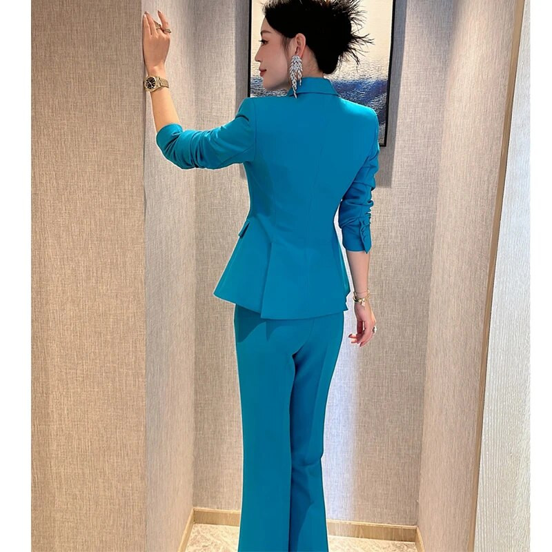 Proljeće Jesen Najnovije dizajnersko uredsko odijelo za 2023. Ženski set sakoa s cvjetićima s jednim gumbom, uski kaputi i odijela s širokim hlačama, set od 2 komada