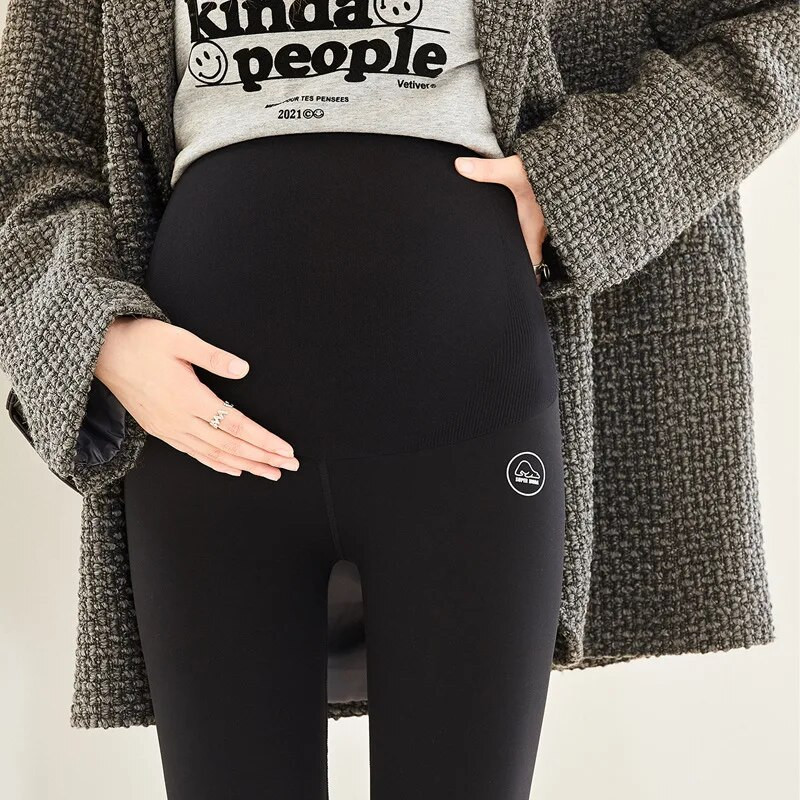 CARECODE Kasdieniai nėščiųjų antblauzdžiai pavasario rudeniniai aukšto juosmens pilvo palaikymas Besiūlės jogos kelnės nėščioms moterims Barbės kelnės