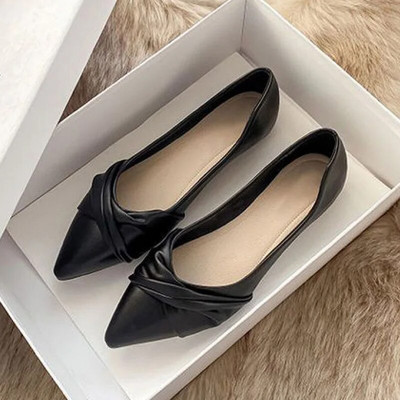 2023. aasta kevad, uued naiste lamedad kingad Moodne plisseeritud terava otsaga naiste jalanõud Pehmest nahast kleit Zapatos Mujer 5314