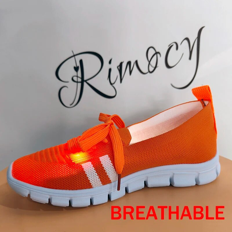 Mrežaste pletene prugaste ravne cipele za žene Ljeto 2023. Ležerne tenisice na vezanje Ženske prozračne natikače s mekim potplatom Velika veličina 43